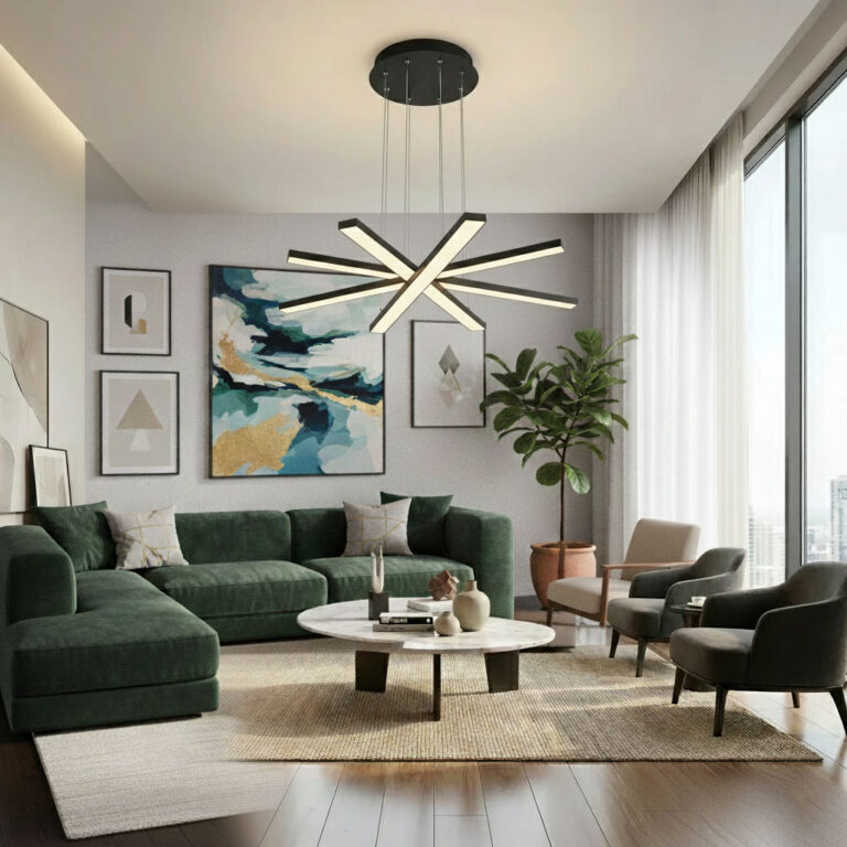 لوستر مدرن مدل سرو آویز چهار شاخه کد SC4 مشکی